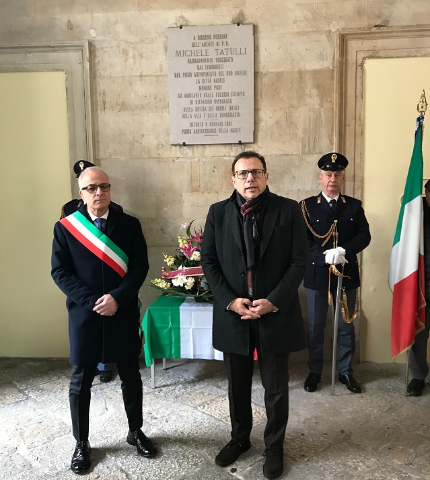 Cerimonia a Palazzo di Città per ricordare l'agente Michele Tatulli, ucciso dalle Brigate Rosse a Milano nel 1980