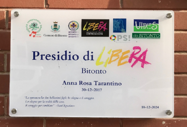 Bitonto rinnova il ricordo di Anna Rosa Tarantino, vittima innocente della mafia