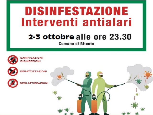 Da domani è in programma un nuovo intervento di disinfestazione contro zanzare e insetti alati