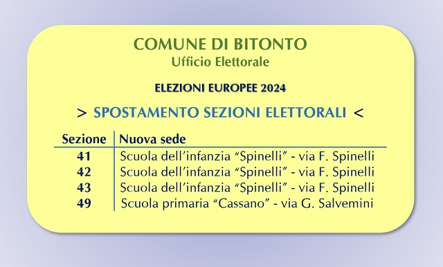 Spostamento di sezioni elettorali in occasione delle prossime elezioni europee